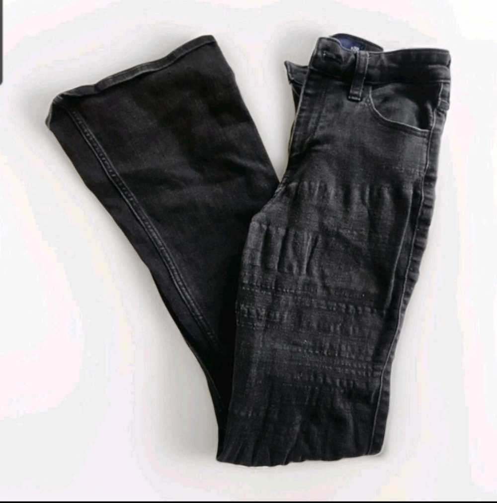 Hollister High Rise Black Flare Jeans 25R | Stretch Vintage Wash Denim